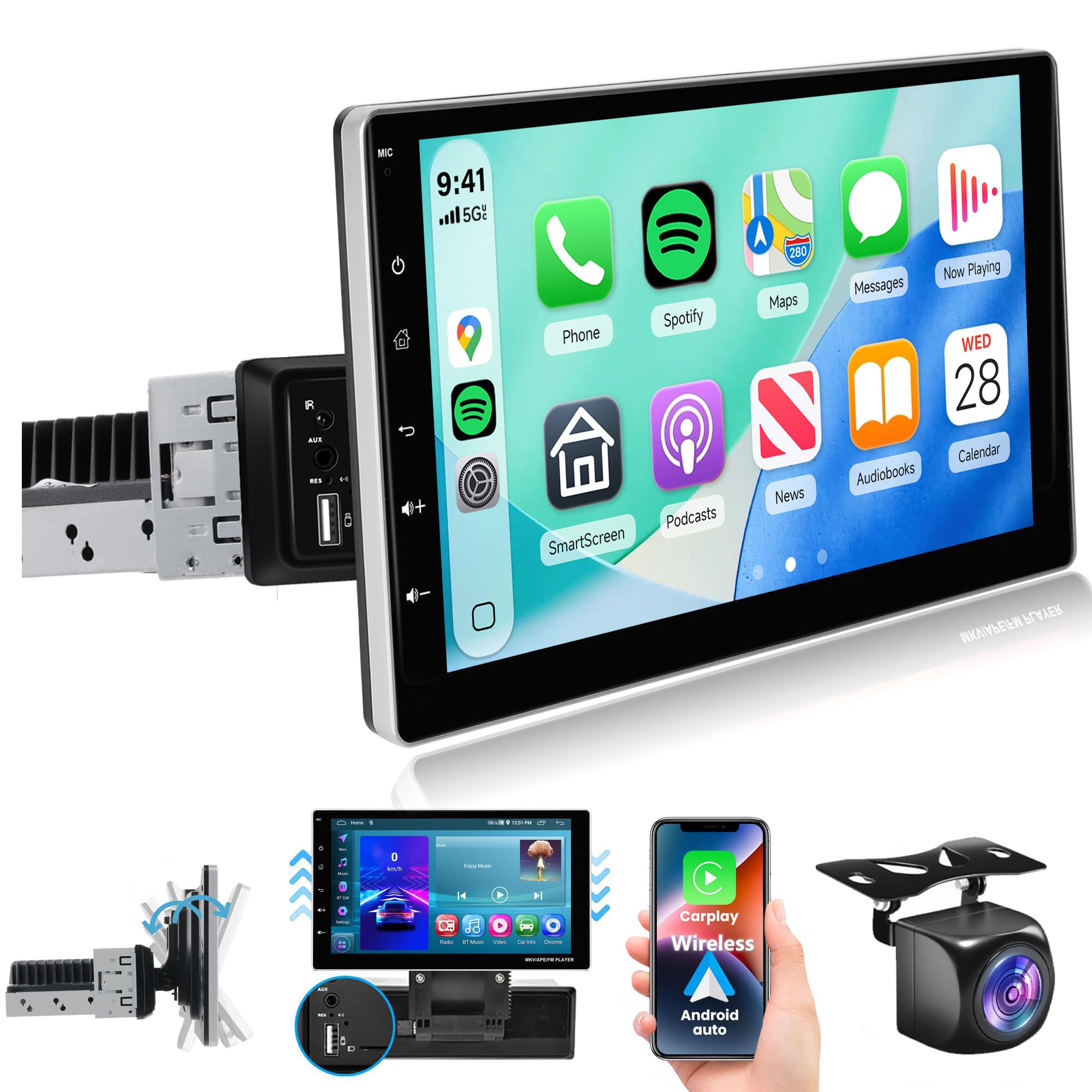 Photo 1 of 2G+64G Android 13 Single Din Car Radio Car Stereo Wireless Carplay Android Auto, Rimoody 9 Inch Touch Screen 1 din with WiFi GPS Navigation Bluetooth FM Radio + Backup Camera