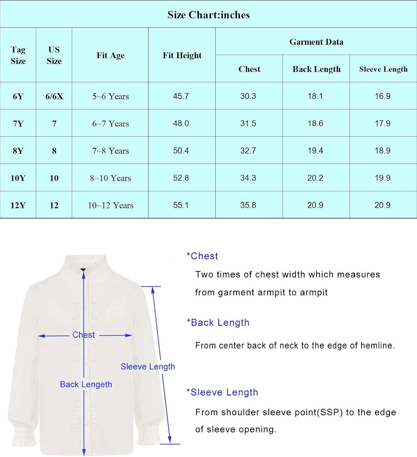 SCARLET DARKNESS Little Girls Ruffled Blouse School Uniform Long Sleeve Tops 6-12Y: Clothing