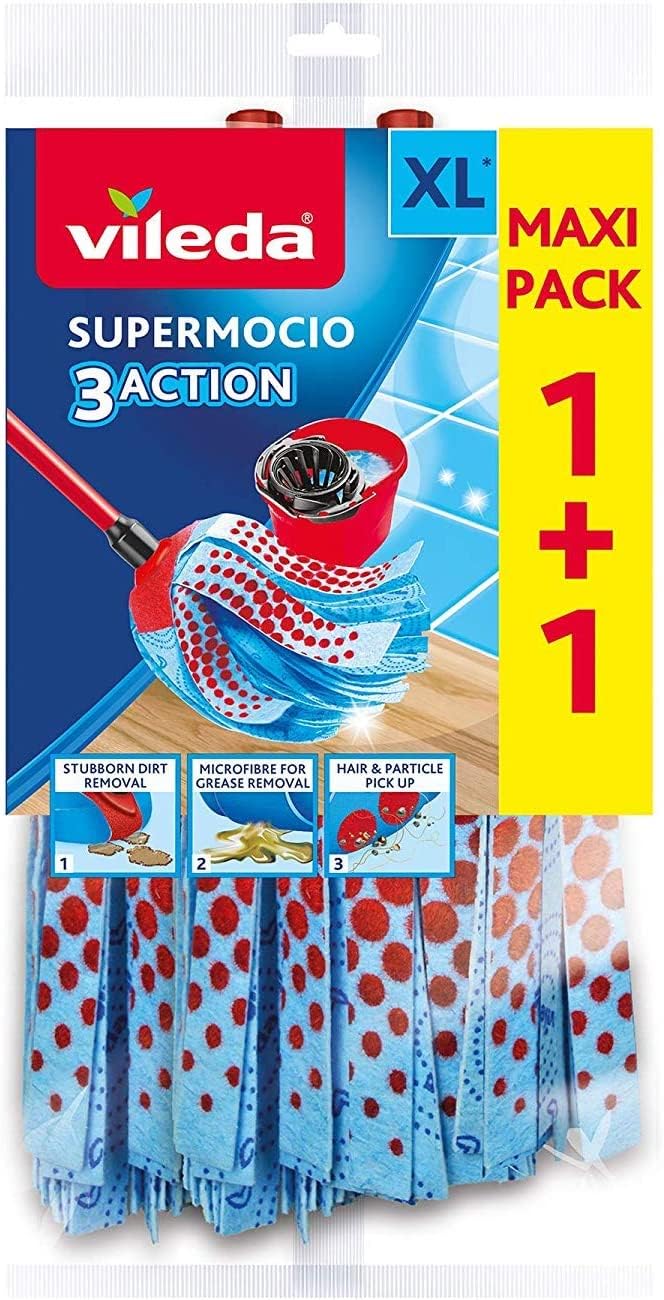 Vileda Supermocio 3 Action Mop Refill Double Pack Head Pack of 2