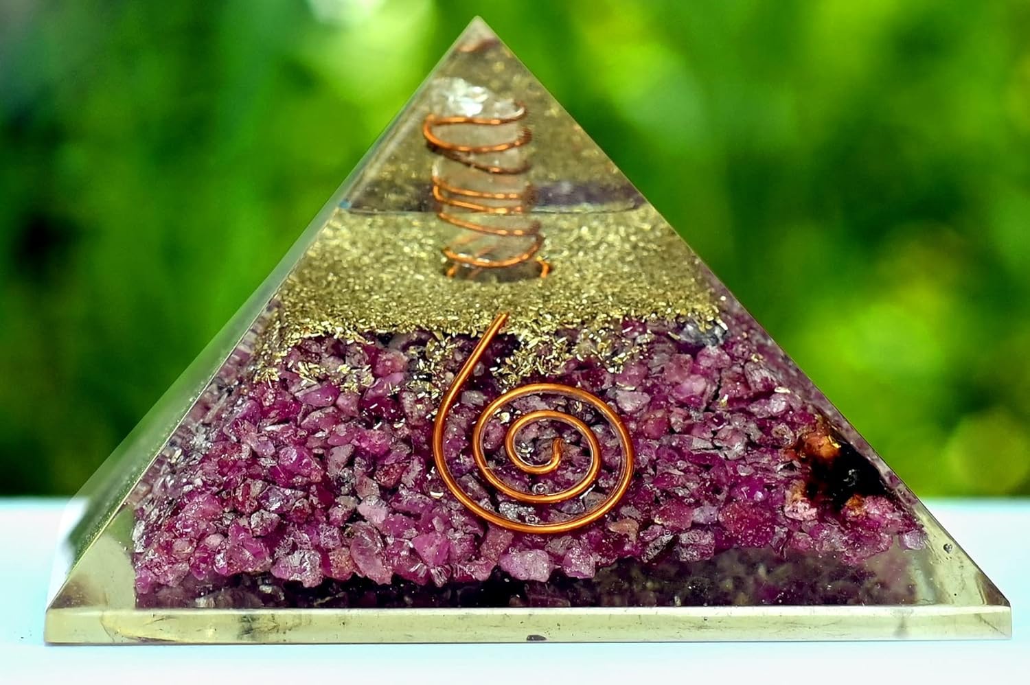 Mixed Media - GEMSCITE New Indian Ruby Orgone Pyramid for EMF Protection From India.