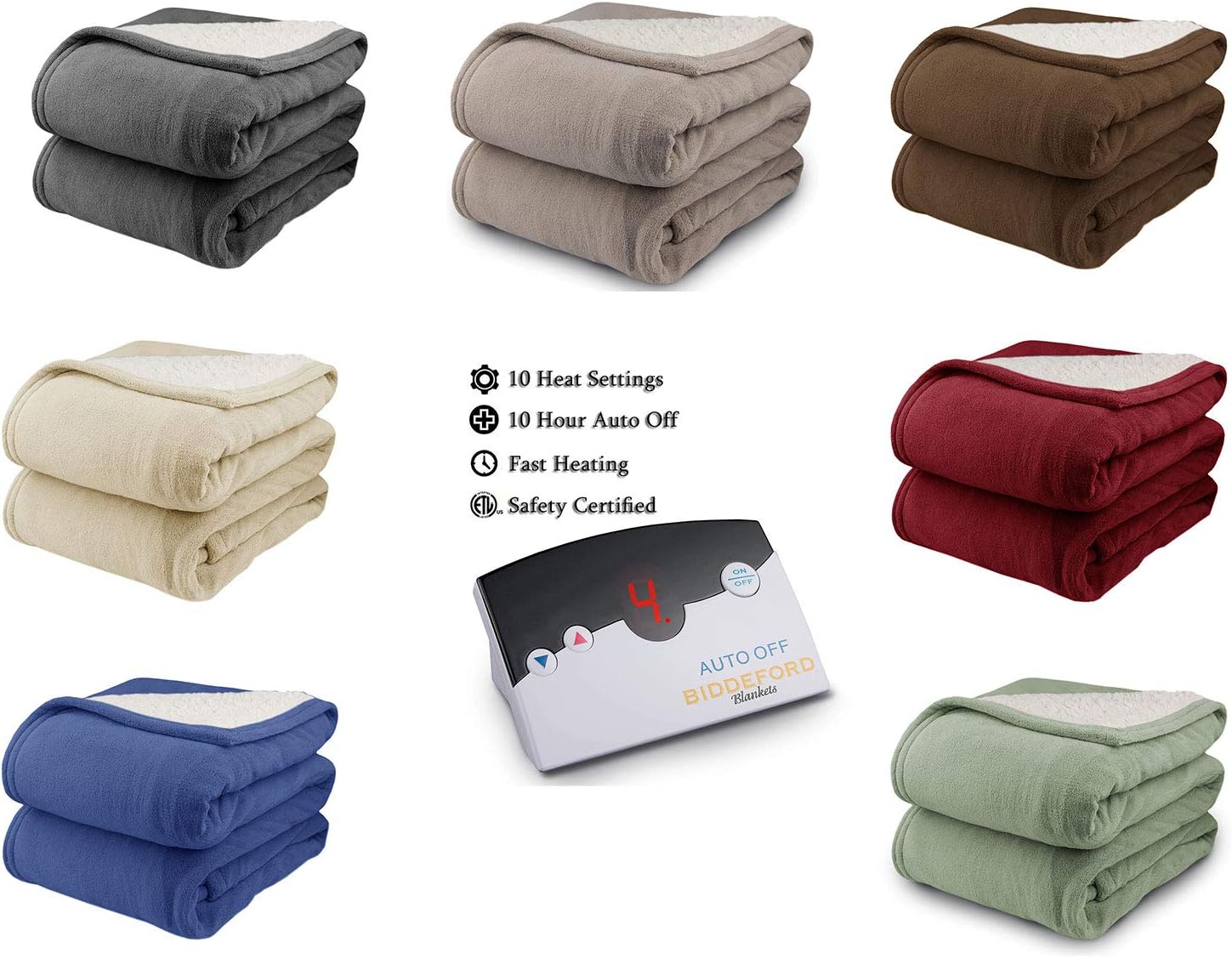 Biddeford 2061-9052140-500 MicroPlush Sherpa Electric Heated Blanket Full Denim: Home & Kitchen