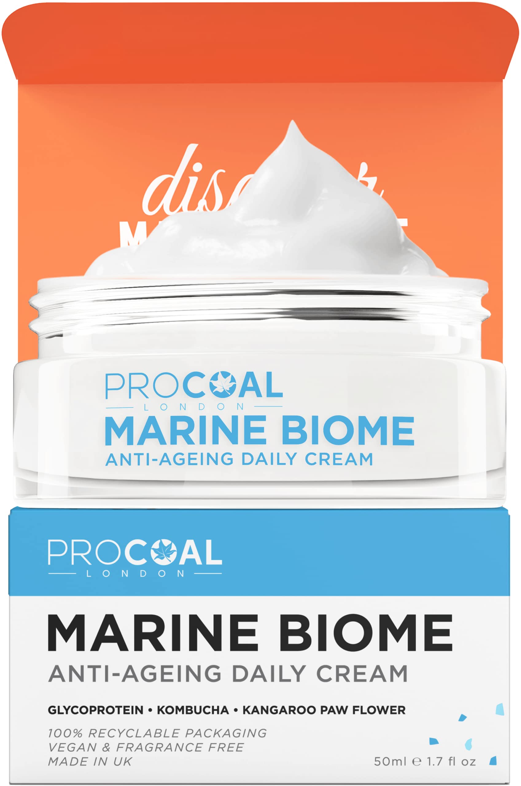 NEW Face Cream, Marine Biome Daily Face Cream 50ml by Procoal - Anti Ageing Cream, Face Moisturiser for Women & Men, Vegan, Fragrance Free, Made in UK