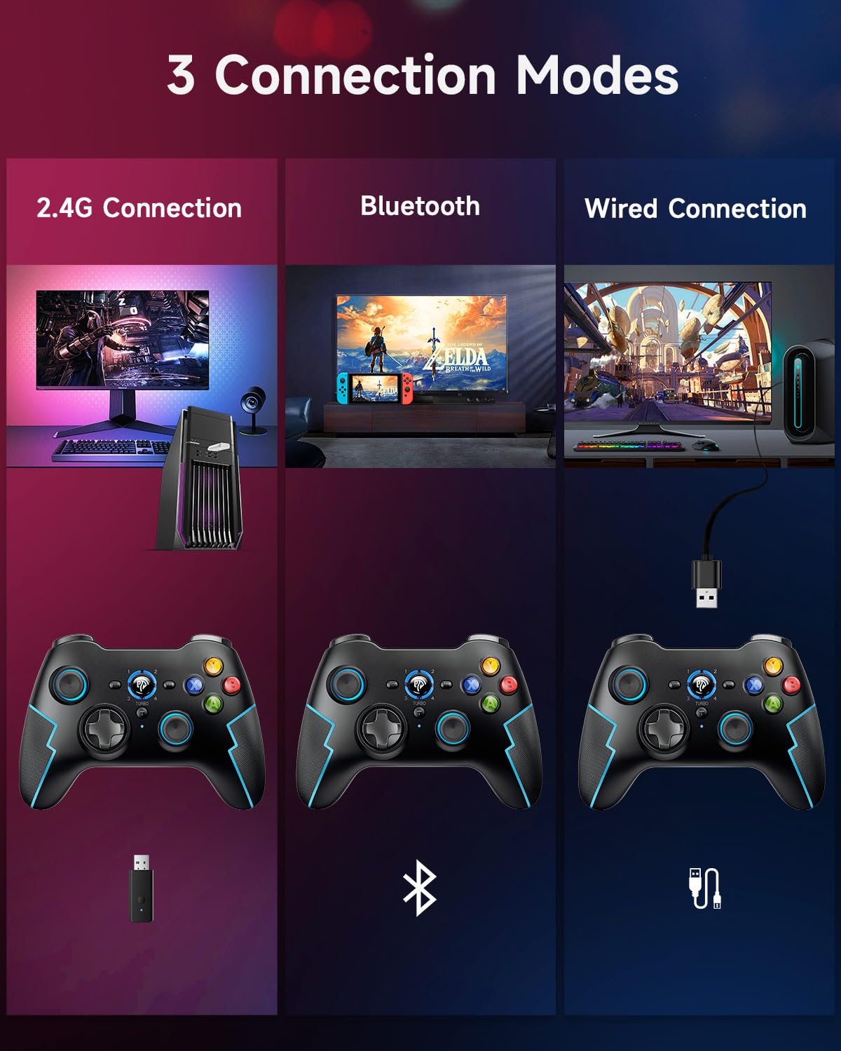 EasySMX 9013Pro Wireless Controller for Windows PC/PS3/Android Phone&Tablet&TV BOX/iPhone/iPad/Switch/Stesm Deck/Tesla, Bluetooth Controller Gamepad with Hall Effect Triggers-Comfort for Big Hand