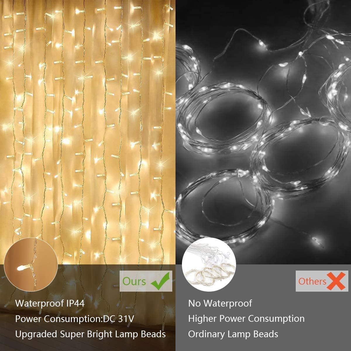 Elegear 6m x 3m Curtain Lights Mains Powered 600 LED - Image 3