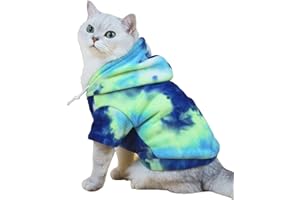 QWINEE Dog Coat Dog Hoodie Tie Dye Warm Winter Coat Sweatshirt Dog Clothes for Cat Puppy Small Medium Dog Blue and Green S