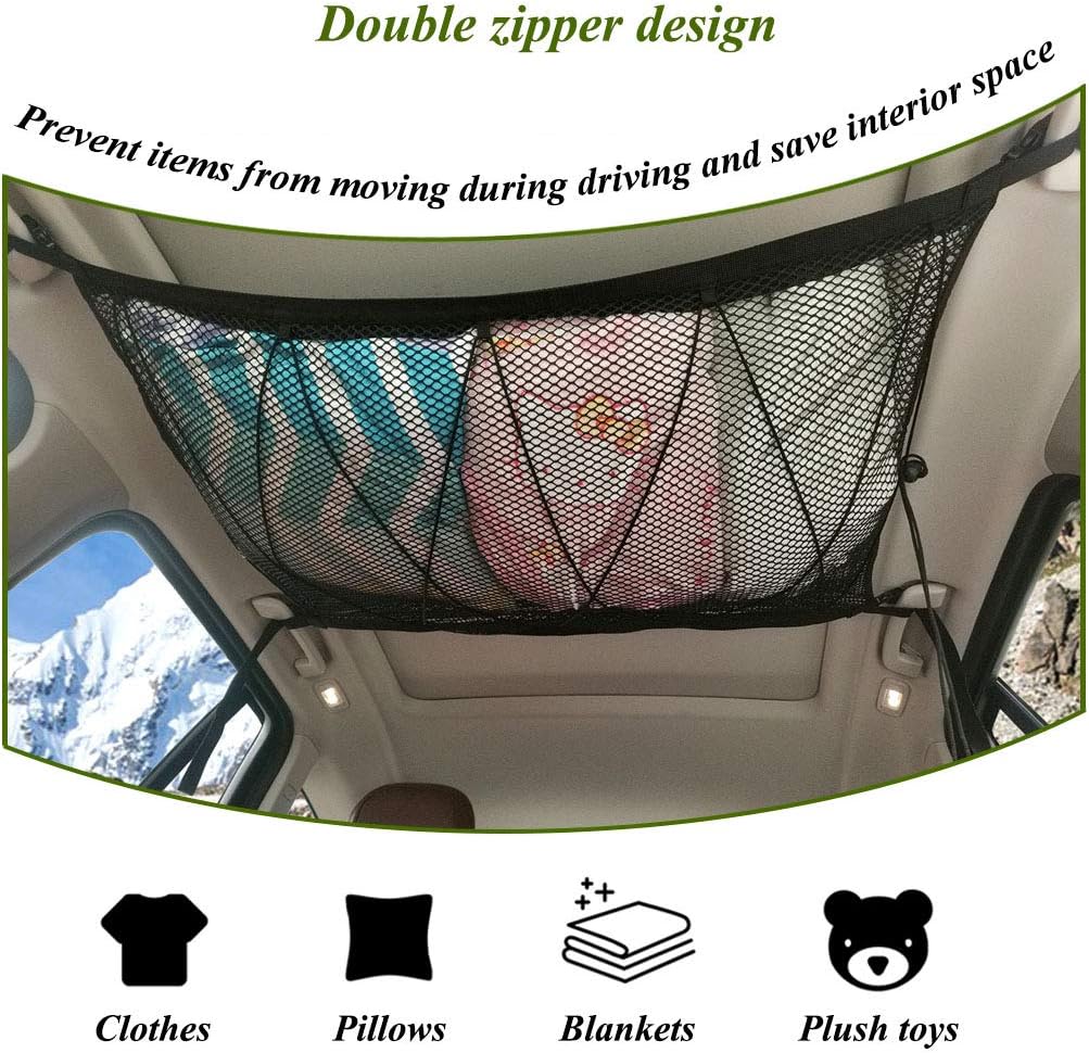 Car Ceiling Cargo Net Pocket Interior Overhead Roof Top Bag Hanging Sundries Storage Organizer