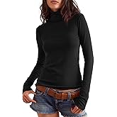 Darong Womens Striped Turtleneck Shirt Long Sleeve Undershirts Ribbed Slim Fit Top Fitted Basic Tees