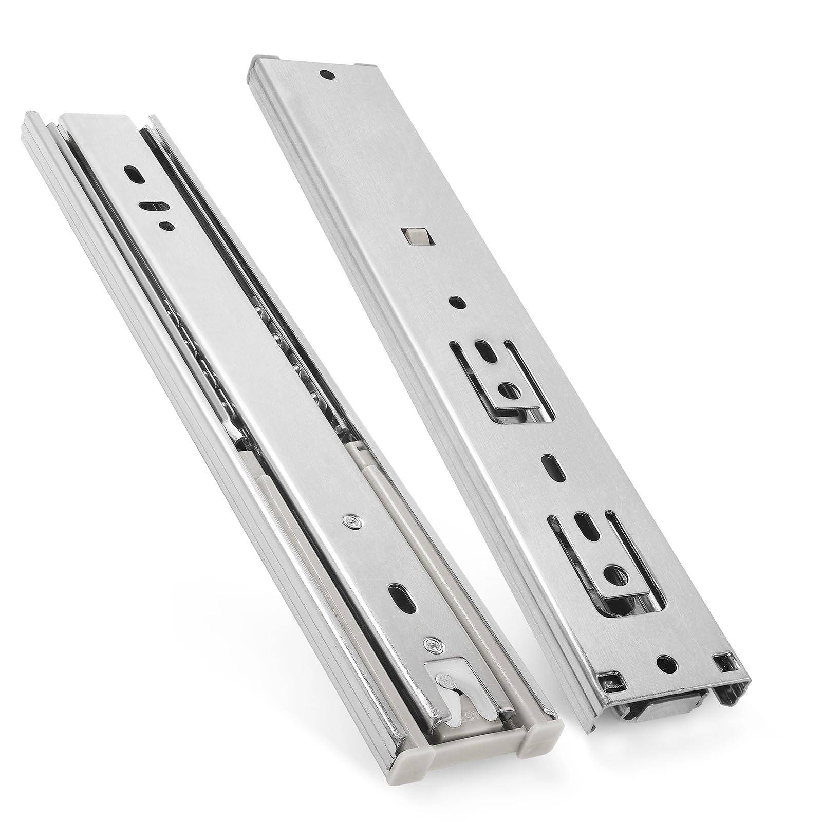 Photo 1 of Masendelk 10 Inch Heavy Duty Drawer Slides, 3-Section Soft Close Drawer Slides Ball Bearing Mute Drawer Track, Stainless Steel Cabinet Rails Side Mount - 1 Pair, 100lb Capacity