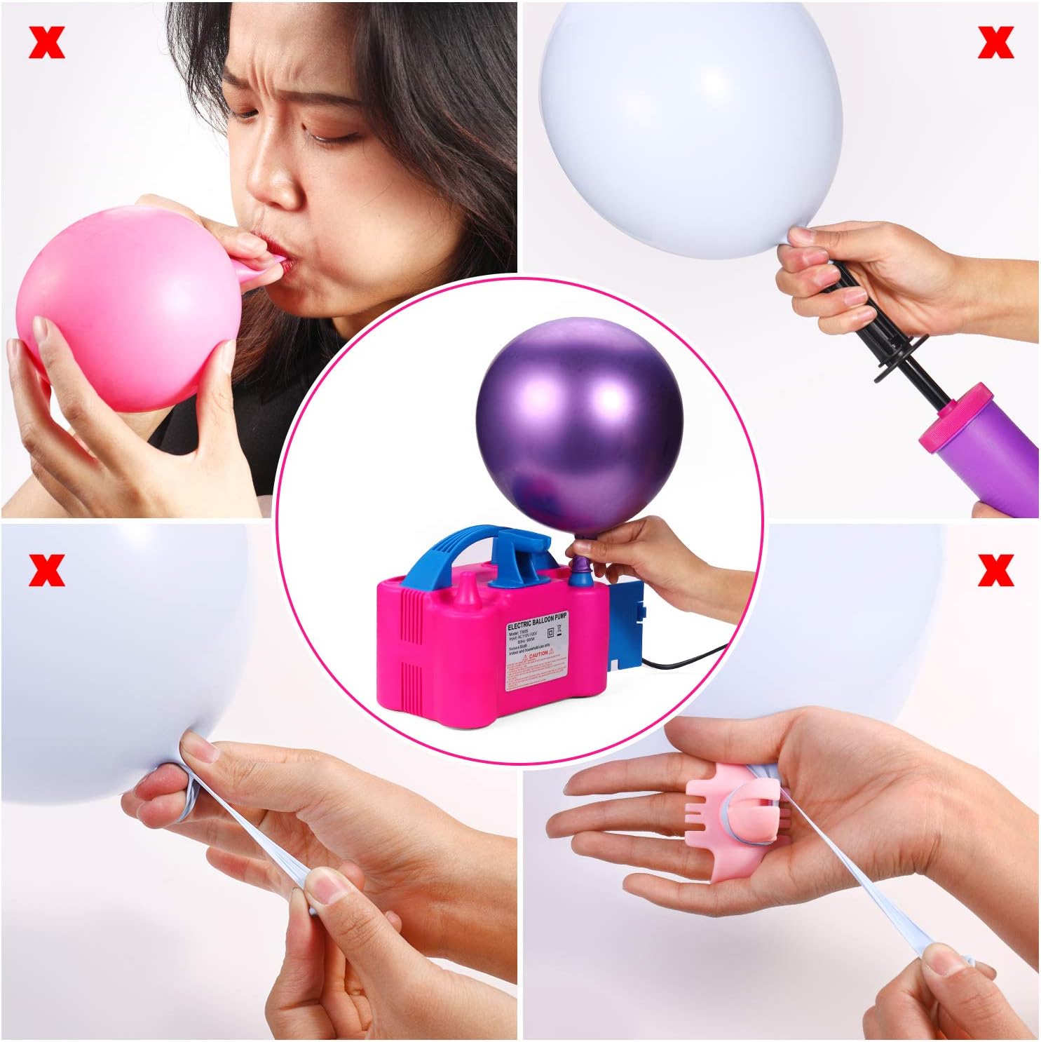 Electric Air Balloon Pump and Balloon Tying Tool In One, Portable Dual Nozzle Electric Balloon Blower Air Pump Balloons Inflator with Tying Tool on Pump for Decoration, Party,Faster and Save Time: Toys & Games