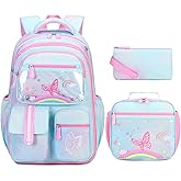 ACESAK Kids School Backpack for Girls, Bookbag Backpack with Lunch Box & Pencial Pouch Set for Girls Kids Teens Elementary Middle School Student, Girl Backpacks for Schools (Green Rainbow)