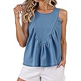 Cicy Bell Womens Babydoll Peplum Denim Tank Tops Loose Fit Swing Flowy Shirred Sleeveless T Shirts Going Out Cute Tees