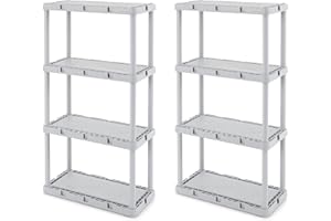 Gracious Living Knect-A-Shelf Fixed Height 4 Tier Storage System Unit Light Duty for Home, Garage, and Laundry Room, 24 x 12 x 48, Gray (2 Pack)