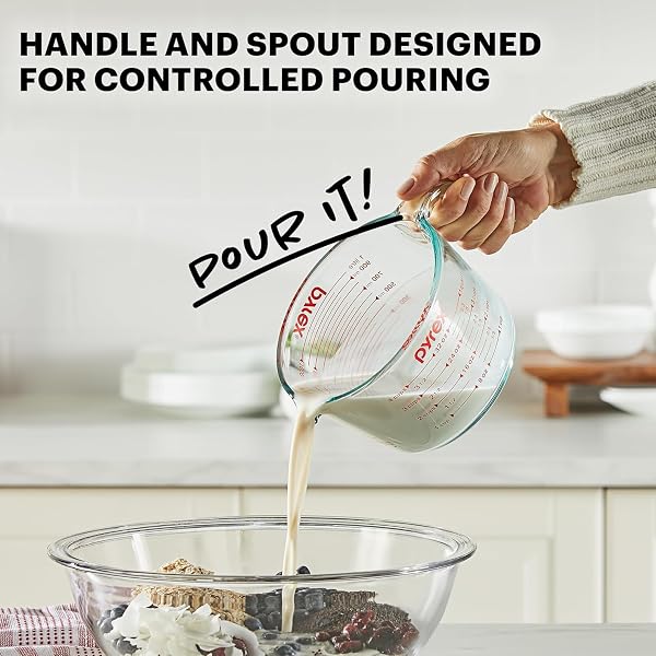 PYREX ESSENTIALS (2-PACK) GLASS MEASURING CUPS SET, (1 & 2 CUP) MEASURING CUPS FOR PREPPING, BAKING AND COOKING, PREHEATED OVEN, DISHWASHER, FREEZER, AND MICROWAVE SAFE