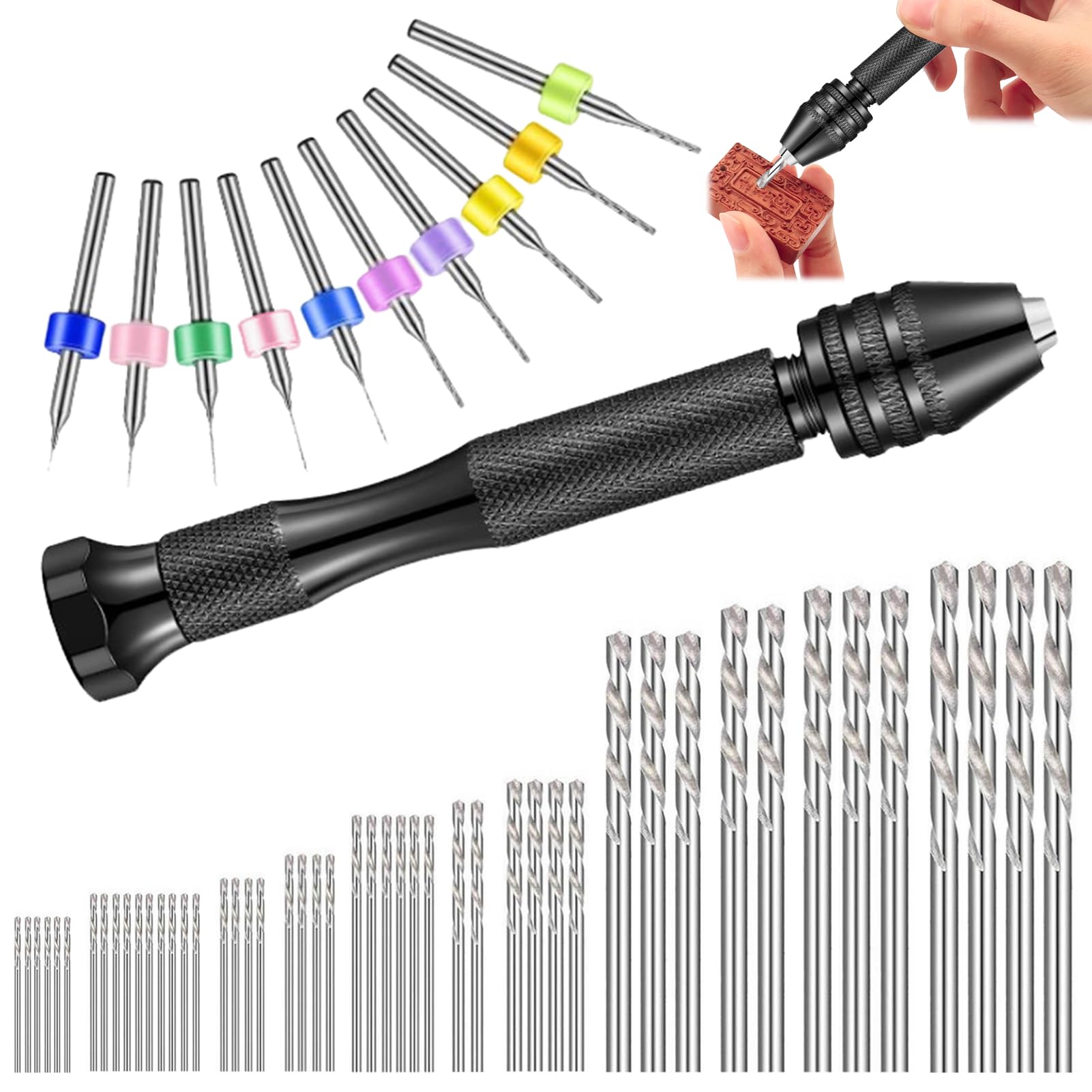 59 PCS Hand Drill Bits Set, with 0.25-3.2mm Precision Pin Vise Hobby Drill 48 0.25-3mm Micro Twist Drills 10 0.1-1mm PCB Mini Drills for Resin Clay Woodworking Jewelry Craft Carving DIY Model Making