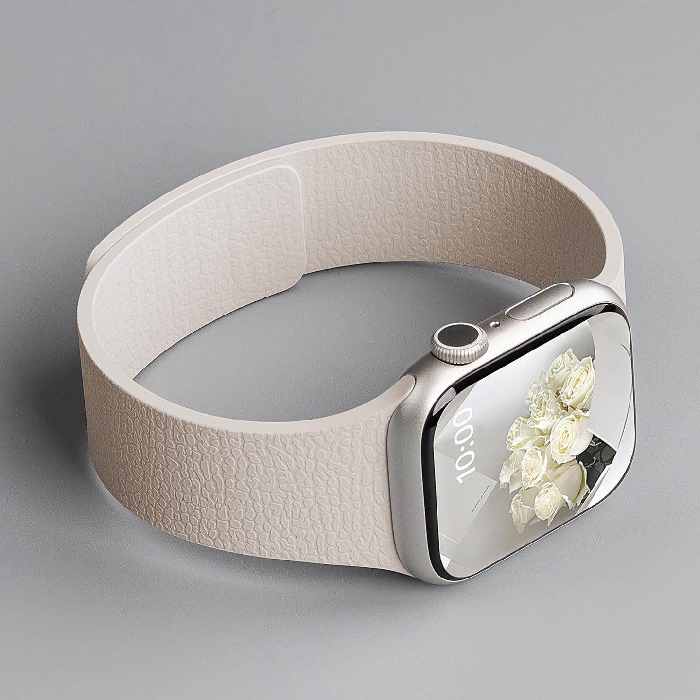 LYSMVIVI Magnetic Band Compatible with Apple Watch 49mm 46mm 45mm 44mm 42mm 41mm 40mm 38mm Women Men Lychee Silicone Magnetic Strap for iWatch Ultra SE Series 11 10 9 8 7 6 5 4 3 2 1 (Starlight)