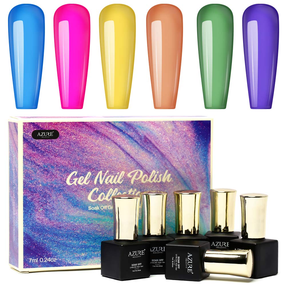 Azure Beauty Crystal Rainbow Gel Nail Polish 6 Bottles 7 ml Jelly Candy Gel Nail DIY in Summer Soak Off UV LED with Gift Box