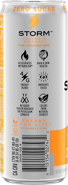 STORM VALENCIA ORANGE, FITNESS & WELLNESS ENERGY DRINK, 12 FL OZ (PACK OF 12)