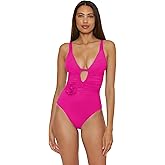 Becca Womens Garden of Eden One Piece Swimsuit, Plunge Neck, Bathing Suits for Women