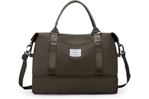 HYC00 Travel Duffel Bag with Shoes Compartment, Shoulder Weekender Overnight Bag for Women,Travel Tote Bag Sports Gym Bag with Wet Pocket,Coffee Brown