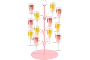 Xeceor Drink Tower, 3 Tiers - 12 Brackets Champagne Tower Champagne Wall Stand for Champagne, Cocktails, Martini, Margarita Cups at Weddings, Bridal Shower, Mimosa Bar Parties & Events (Pink)