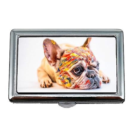 Harte Box Zigarettenetui, Hund Cute Pet Fun Kleine französische Bulldogge Farbe, Visitenkartenetui Visitenkartenetui Edelstah