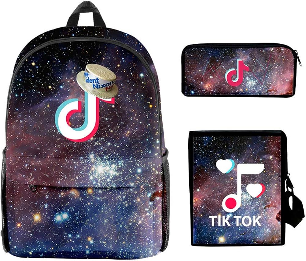 Children Backpack 3 Piece Set Tik Tok Print Lunch Box Pen Box for Teens
