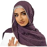 Piewag Hijab Scarf for Women Soft Chiffon Rhinestone Long Scarf Shawl Fashion Muslim Hijab Head Wrap Scarves