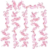 6 Pcs Pink Silk Cherry Blossom Vines Garland for Home Decor Indoor, Artificial Flower Vine, Realistic Cherry Blossom Branches for Wedding Arch, Wall Decor, Party Decorations