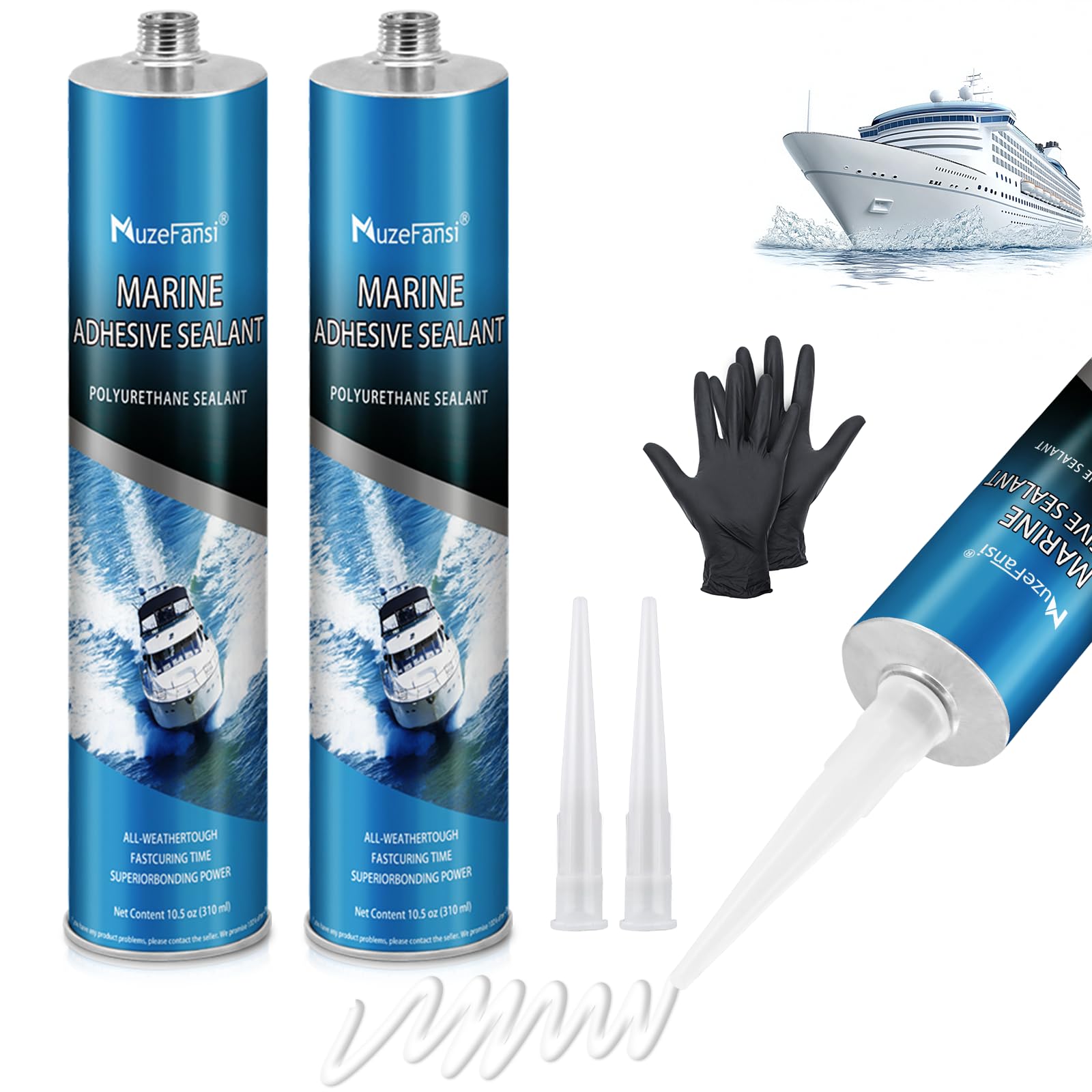 Photo 1 of 10.5 oz Marine Adhesive Sealant 5200 - High Bond Marine Sealants (White), Underwater Marines Caulking Sealant, Fast Curing, MuzeFansi Flexible Joint Sealants for Boats, Hulls, Decks, and RVs - 2 Pack