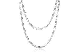 Eterjew Italian 3.5mm Solid 18k Gold Over 925 Sterling Silver Chain Necklace for Men Women, Diamond Cut Cuban Link Chain for Men, Sturdy & Shiny & Not Easy to Fade & Comfortable 16 18 20 22 24 26 Inch