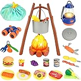REZUCREY Kids Camping Toys Set, Pretend Play with Campfire, Pretend Cutting Food for Play Kitchen Camping Gear for Kitchen Indoor Outdoor Camping Toys for Kids Toddlers Boys Age 3 4 5 6 7 8+