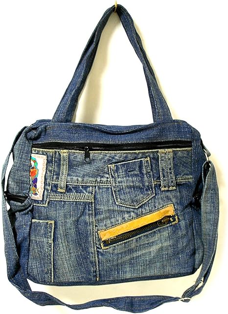 Amazon デニムの ショルダーバッグ I おしゃれな ハンドメイド トートバッグ 布製 タイ アジアン バリ雑貨 現品限り 並行輸入品 エコバッグ 買い物バッグ