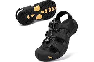 KOIMED Men's Hiking Leather Sandals Closed Toe Water Shoes For Summer Athletic Outdoor Walking Sports Trail River Fishing Wide Adjustable Waterproof Arch Support