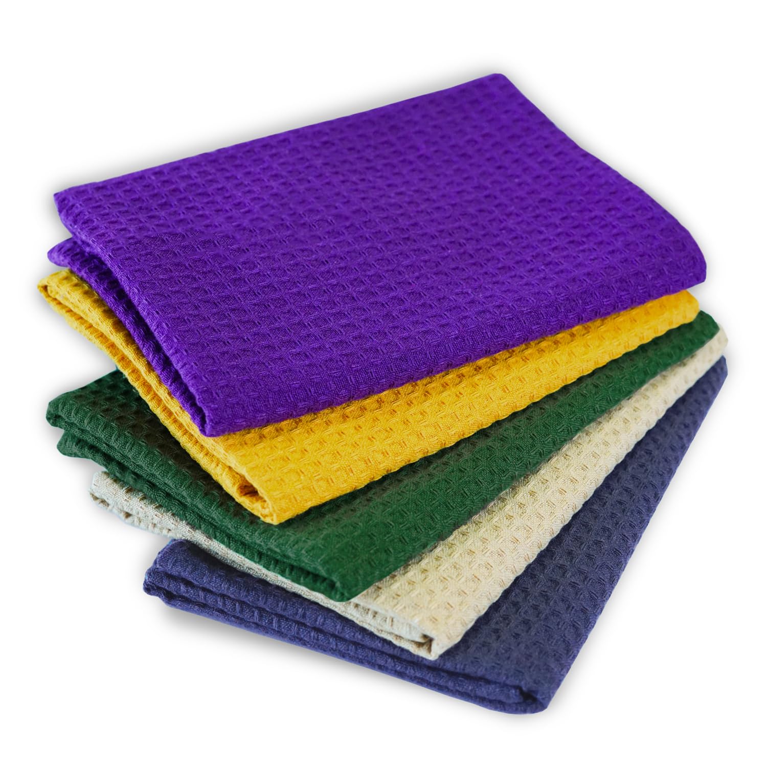 YOGAN Tea Towels/Kitchen Towels Pack of 5 | 100% Cotton | 50x70cm | Waffle Weave | Super Soft | Super Absorbent | Lint Free (Multicoloured)