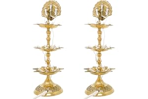 Celebrate Festival Inc Electric Deepak (Lighted Lamps/Diya/Puja Lamps) - Peacock Set of 2 Lamps (3 Layer Lamps - Peacock)