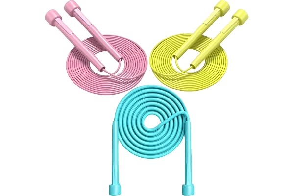 Kids Jump Rope, 3-Pack Set, Jump Rope for Kids 8-12, Beginners, and Adults - Lightweight, Tangle-Free, Adjustable PVC Rope -
