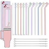 Doboli 12 Pack Replacement 12&13 inch Long Silicone Straw With Straw Cover,Compatible with Stanley 40 oz 30 oz Cup Tumbler, Reusable Straws with Cleaning Brush,for Stanley Tumbler Accessorie