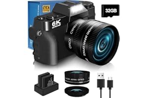 6K 64MP Digital Camera for Photography NIKICAM Vlogging Camera for YouTube with 180° Flip Screen, WiFi,16X Digital Zoom, 52mm Lens, 2 Batteries, 32GB Micro SD Card(Black)