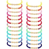 Bgfhna 24 Pcs Colorful Friendship Bracelets Heart Beaded Bracelets for Women Stretch Surfer Beach Bracelet Cute Clay Beads Stack Party Favors Gifts