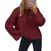Women's Cable Knit Sweater Pullovers Crewneck Long Sleeve Oversized Y2k Vintage Fall Winter Cozy Chunky Sweaters