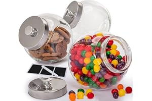 Glass Cookie Jars for Kitchen Counter (3 Pack) 75oz Food Storage Canisters with Airtight Lids + Marker & Labels, Coin & Penny
