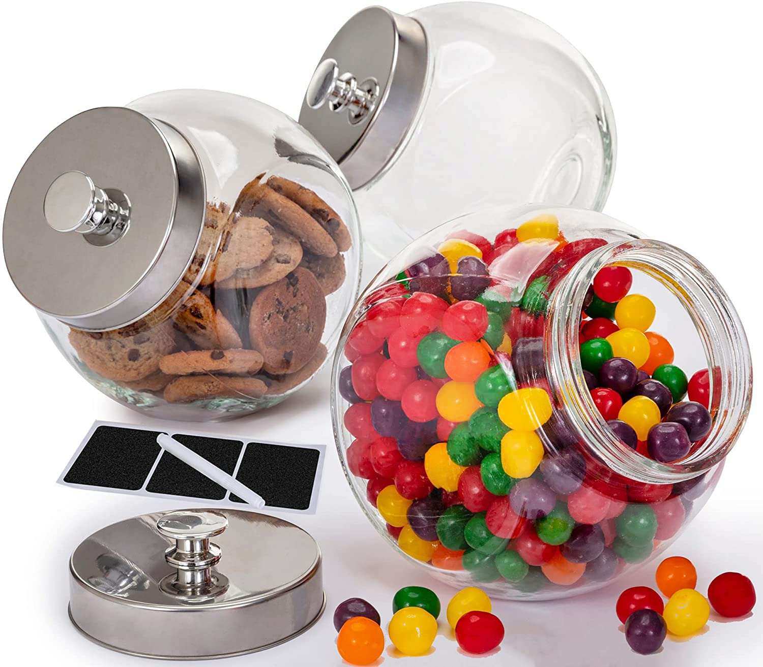 Photo 1 of Glass Cookie Jars for Kitchen Counter (3 Pack) 75oz Food Storage Canisters with Airtight Lids + Marker & Labels, Coin & Penny Jar for Candy Buffet, Coffee, Laundry Detergent Holder