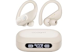 occiam Wireless Earbuds Bluetooth 5.3 Headphones 96Hrs Playback Sports Ear Buds with Microphone Earhook Waterproof in Ear Earphones LED Power Display Headset for Workout Running Ivory