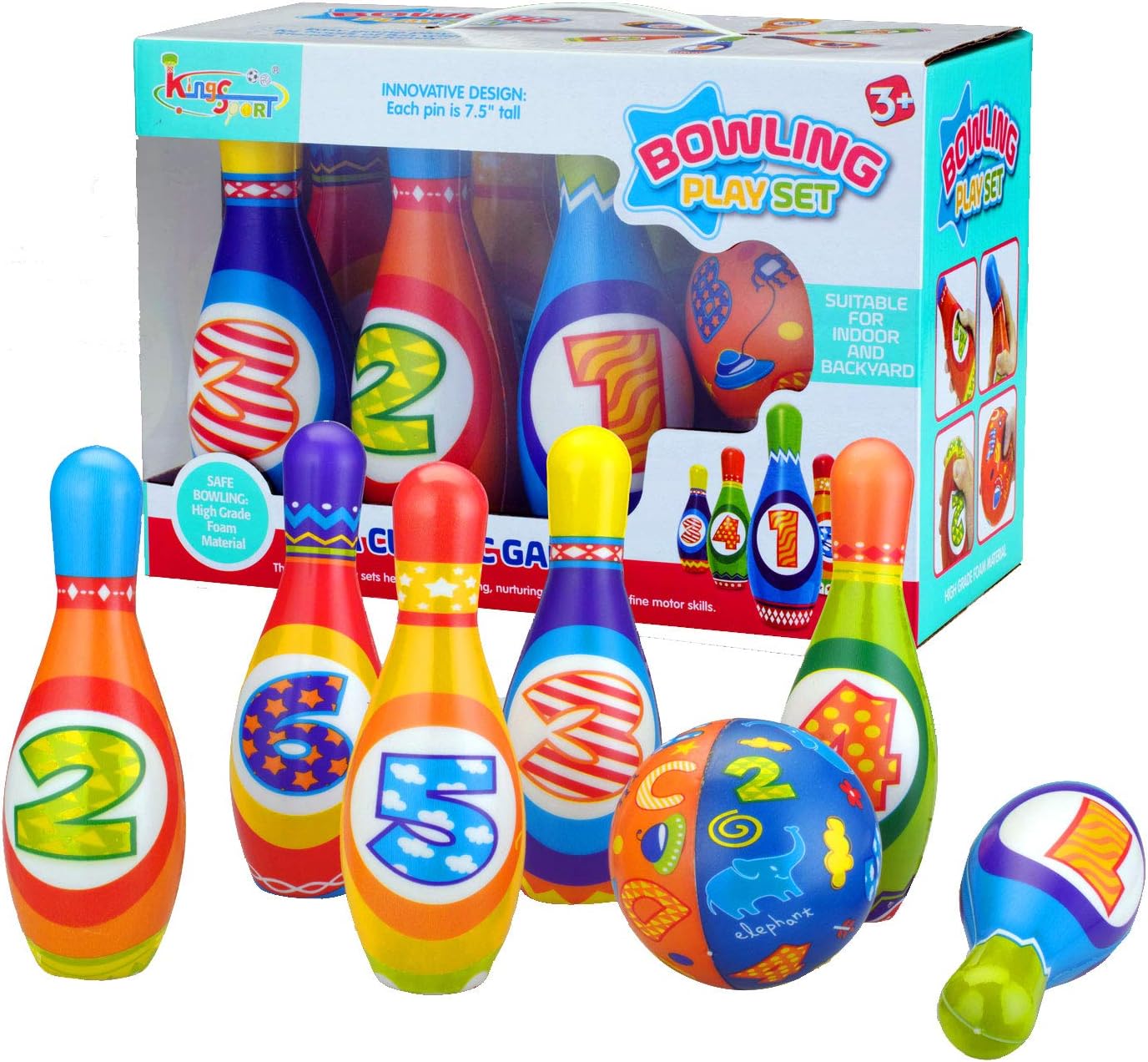 BoToys Kids Bowling Play Set Child Safe Lightweight Pins & Ball Sport