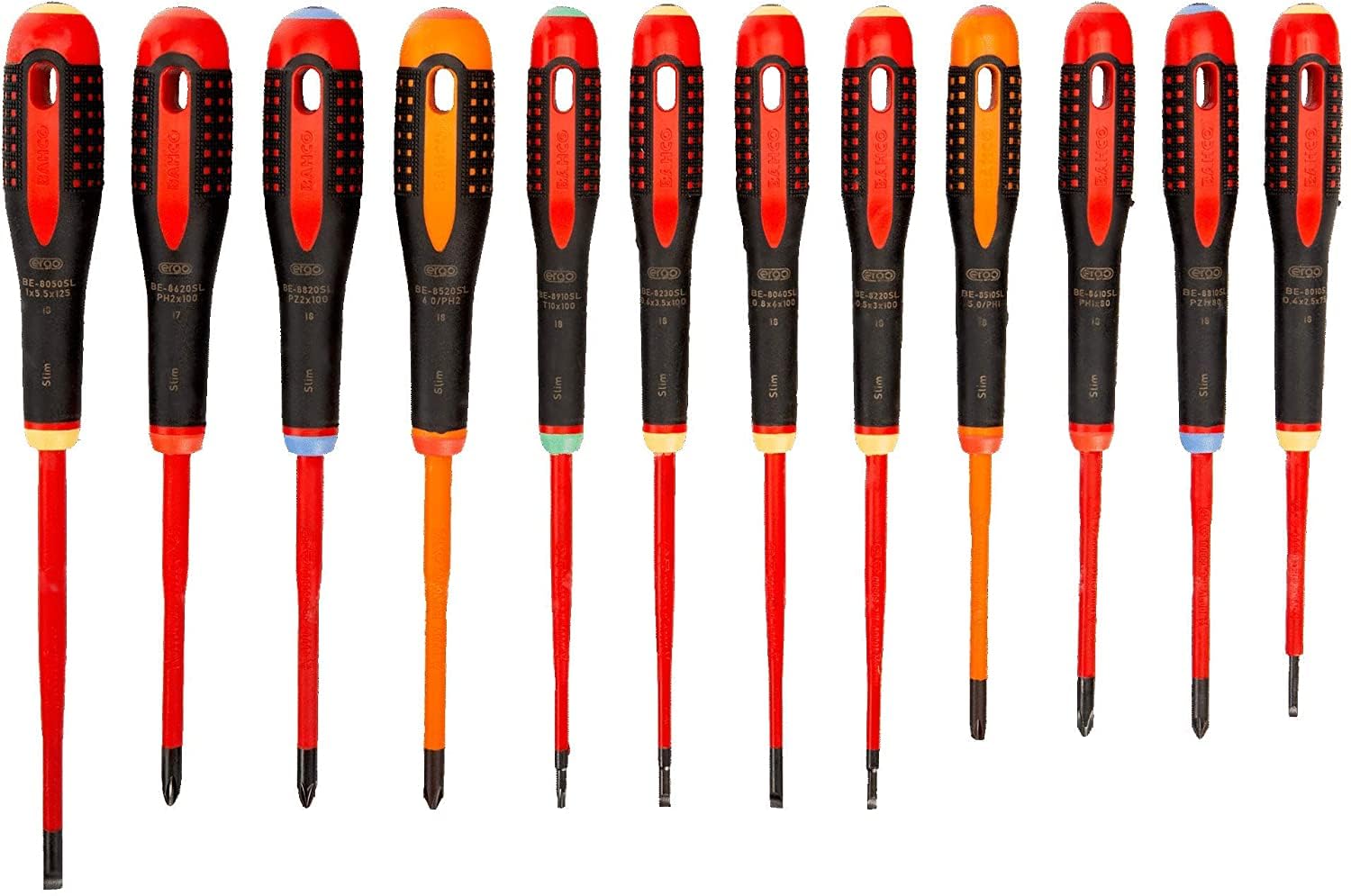 Bahco BE-9878SL Ergo 12 Piece VDE Insulated Slim Blade Screwdriver Set SL/PH/PZ/TX