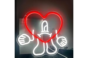 FENGLL Bad Cute Bunny Heart Neon Sign, LED Funny Singer Merchandise Neon Lght Signs, Adjustable Brightness Cartoon Hip Hop Wall Decor, USB Neon Lights Signs for Game Room Man Cave Music Wedding Birthday