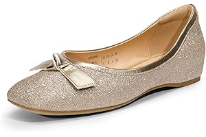 DREAM PAIRS Women's Low Wedge Dressy Flats, Comfortable Square Toe Rhinestone Wedding Shoes