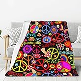 Funny Colorful Hippie Peace Love Blanket, Soft Blankets Flannel Bed Throw Cozy Lightweight Plush Gifts for Women Men Boys Girls Sofa Couch Bedroom Living Rooms Warm All Season, Home Decor, 60"x50"