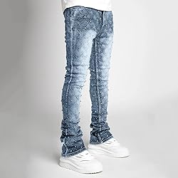 Kodaruber Mens Stacked Jeans Slim Fit Ripped Skinny