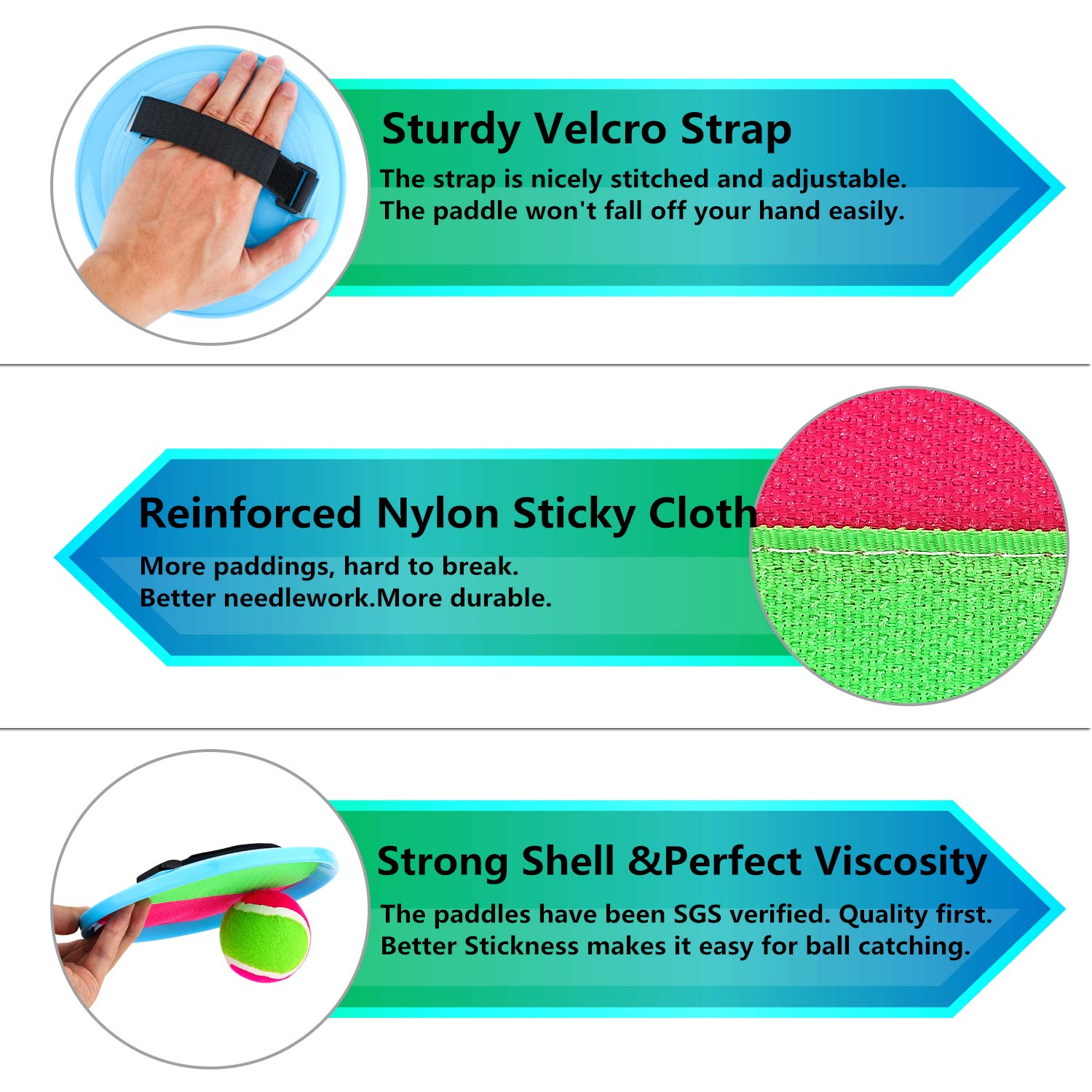 Ayeboovi Paddle Toss and Catch Ball Set - Self Stick Paddle Game with 4 Paddles, 4 Balls and 1 Storage Bag